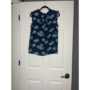 Wayf Ruffle Trim Tie Neck Detail Floral Sleeveless Tank Top Medium